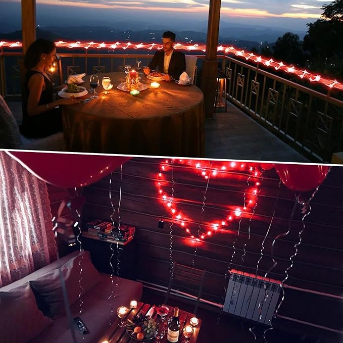 JMEXSUSS 2 Pack Red Christmas Lights Battery Operated Rope Lights Outdoor Waterproof Total 200LED 8 Modes Battery Powered String Lights with Remote for Patio Tree Garden Christmas Decor