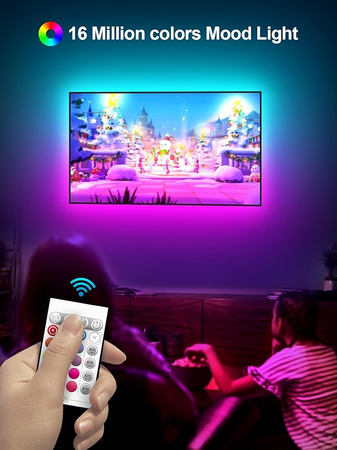 GIPOYENT Music Sync LED TV Backlight, RGB Color Changing Light Strip for 55-80 Inch TVs - Bluetooth Function, Home Theater (19.6ft)