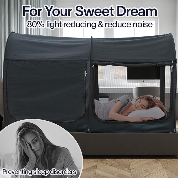 Alvantor Canopy Bed 2-in-1 Dream Privacy Space Full Size Sleeping Tents Indoor Pop Up Portable Frame Breathable Reducing Light & Air Ventilation