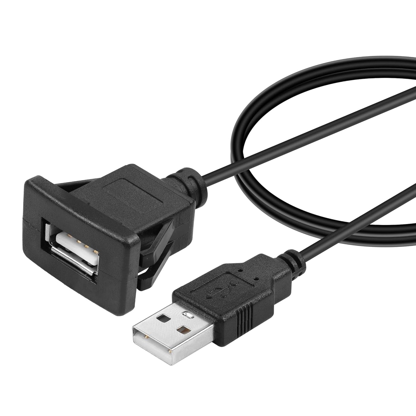 YACSEJAO USB Square Flush Mount Cable, USB 2.0 Single Port Dashboard Panel Extension for Car, 1m
