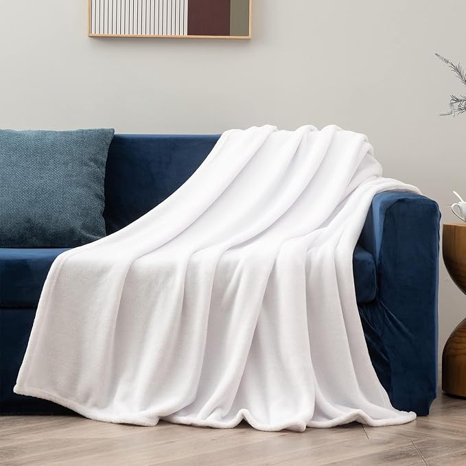 BEDELITE Fleece Blanket Twin Size White Throw Blanket for Couch & Bed, Luxury Plush Cozy Fuzzy Blanket 60x80 inches, Super Soft Warm Lightweight Throw Blanket for Travel Camping