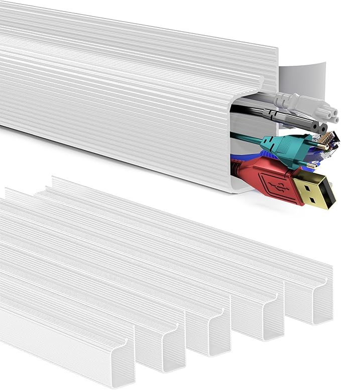 Delamu 6 Pack Safe 15.7in Tidy Cable Management Solution, Protect Kids Pets with Home Office Cable Management Under Desk, Cable Organizer, Cable Management Kit, Cord Organizer for Desk, White