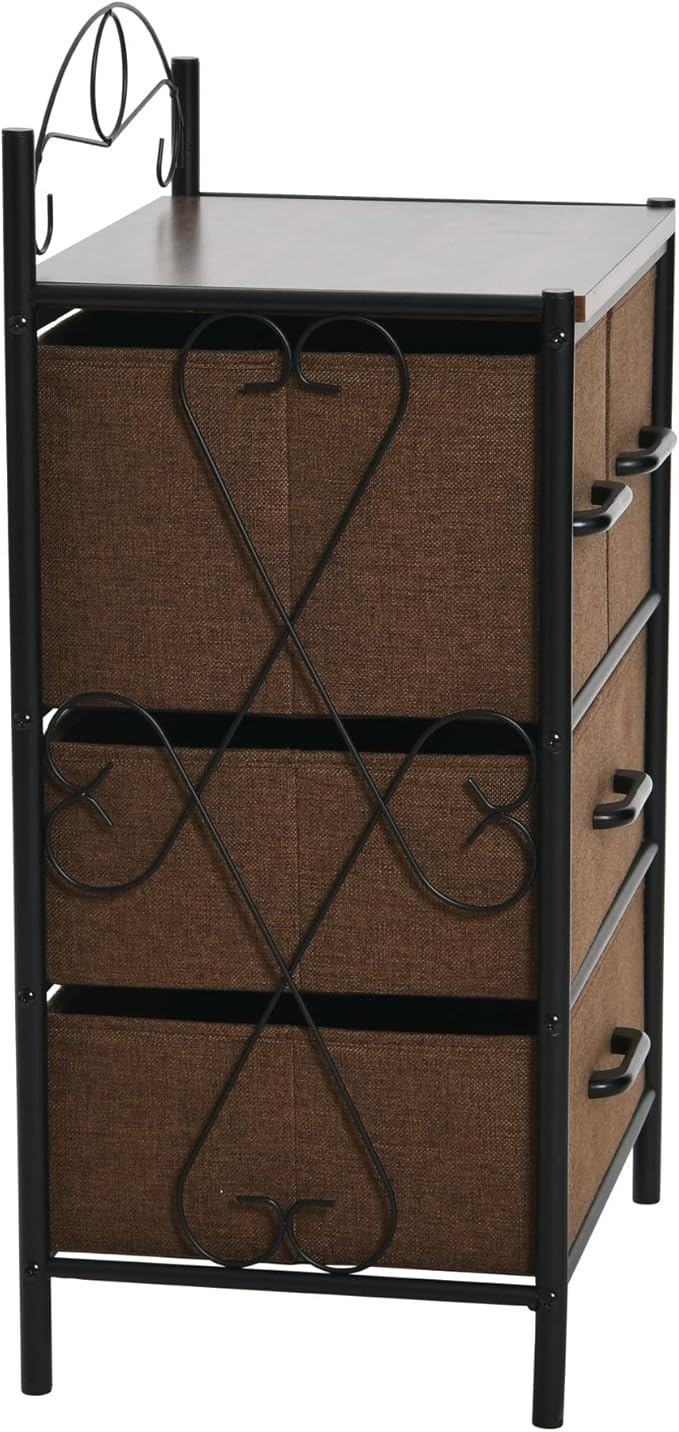 Household Essentials Victorian Style 4-Drawer Storage Organizer Unit, Black and Brown