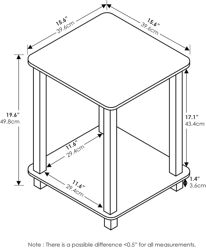 Furinno SIMPLISTIC Side Table Set of 2, 2-Tier End Table, Nightstand, Night Stand, Bedside Table, Easy Assembly, for Living Room, Bedroom, Columbia Walnut