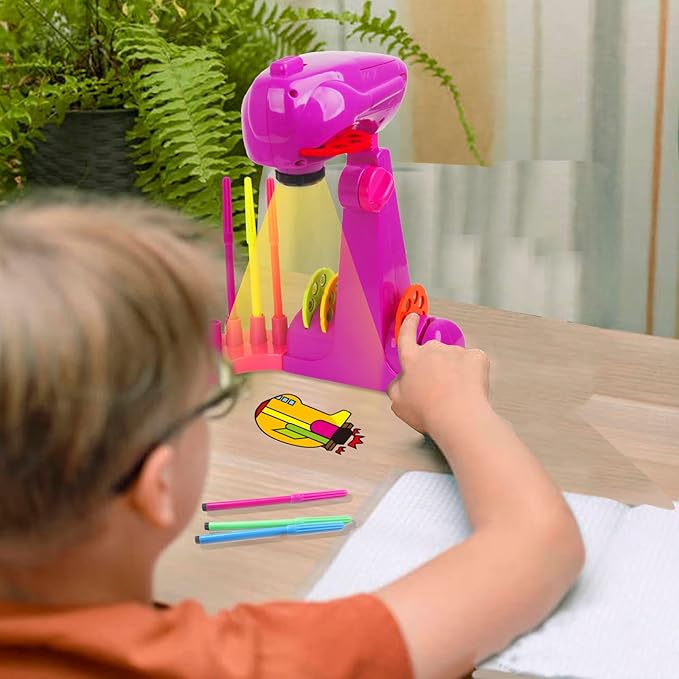 Kids Projection Drawing Toy,Smart Drawing Projector Toys，Trace and Draw Projector for Kids,with 32cartoon patters and 12color Brushes, Kid Learn to Draw and Sketcher (Pink)
