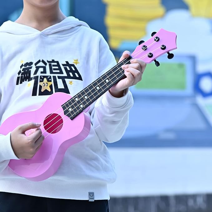 LIEKE Kids Ukulele 21 Inch Soprano Ukelele,Musical Instrument,Toy Ukulele Gift for Girls Children Beginners with Bag (Pink)