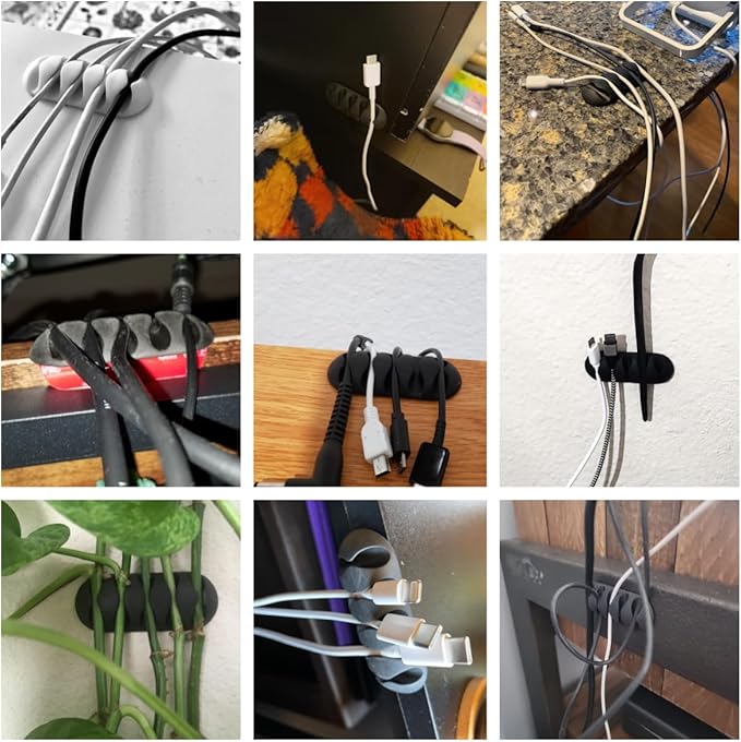 OHill Desk Cable Management Cord Organizer, 16 Pack White Self Adhesive Cord Holder Cable Clips, Ideal Cable Organizer Wire Keeper for Desk, Nightstand, Phone Charger, Computer, Home, Office, Car