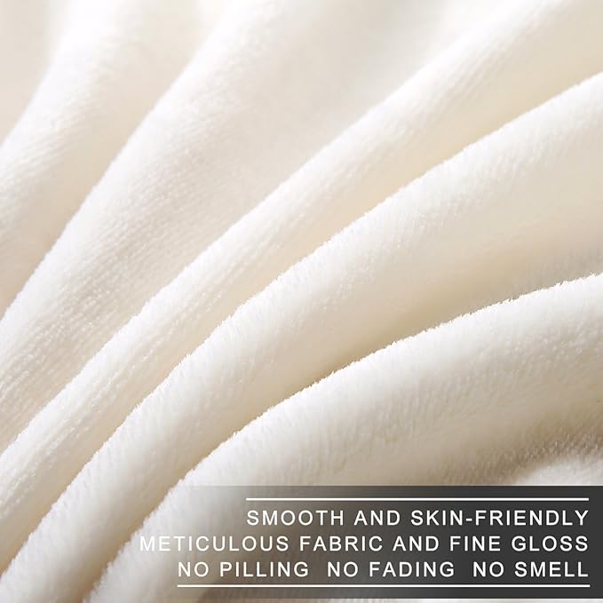 Richave 350GSM Fleece Blankets Twin Size for The Bed Warm Sofa Blanket 66" x 90"(Ivory Twin)
