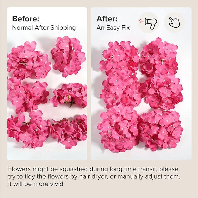Auihiay 64pcs Hydrangea Artificial Flowers, Rose Red Artificial Hydrangea Flowers, Silk Hydrangea Heads with Stems for Garden, Home Party Baby Shower DIY Wedding Centerpiece (Rose Red)