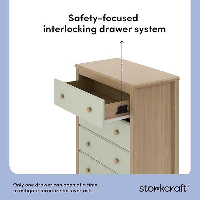 Storkcraft Alpine 4 Drawer Dresser (Driftwood with Sage) – GREENGUARD Gold Certified, Kids Storage Organizer, Modern 4 Drawer Chest for Bedroom, Must-Have Nursery Storage