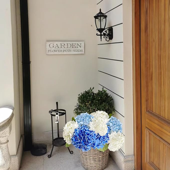 YalzoneMet 4 Pcs Real Touch Hydrangea Artificial Flower Natural Lifelike 21'' Long Stem Latex Hydrangea Flower Gift for Home Party Outdoor Wedding Table Centerpiece Decor 2 White +1 Blue +1 Light Blue
