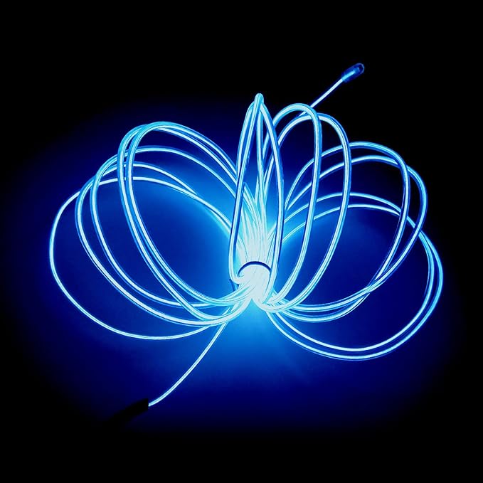 MaxLax EL Wire Blue, 2M Portable Battery Pack Neon Light Strip 360° Cuttable Glowing Rope Lights for Parties, Halloween, DIY Decoration