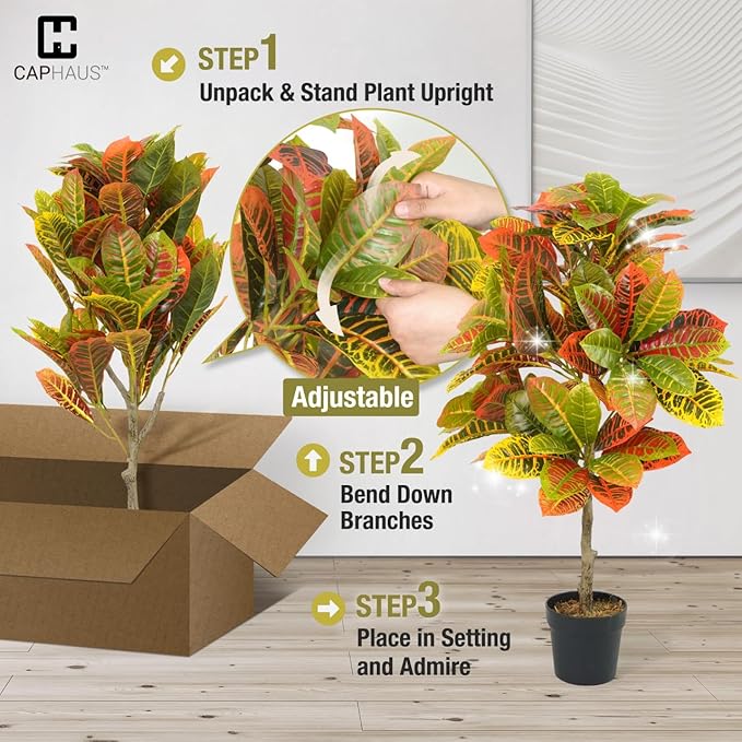 Fencer Wire 36 Inch Artificial Topiary Croton Tree, UV Resistant Artificial Outdoor Plants, Faux Bushes and Shrub, Fake Trees in Pot with Dried Moss, Artificial Plants for Front Porch, Indoor, Outdoor