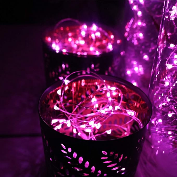 OakHaomie 6 Pack 10ft(3m) LED Starry String Lights 30 Micro LEDs on Silvery Copper Wire,2pcs CR2032 Batteries Required and Included,for DIY Wedding Christmas Centerpiece Table Decorations (Pink)