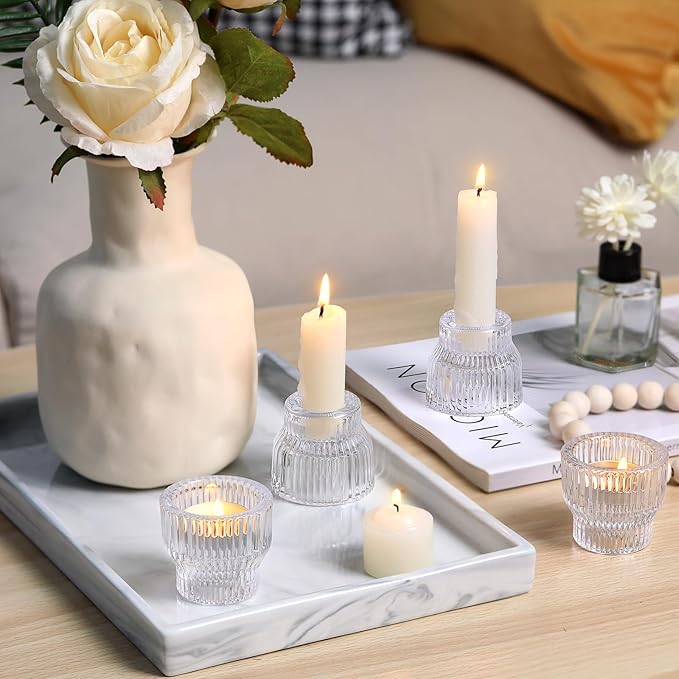 12pcs Clear Taper Candle Holders, Glass Candlestick Holders, Tea Light Candle Holder for Fall Wedding Centerpieces Table Decorations, Votive Candle Holders for Table Decor