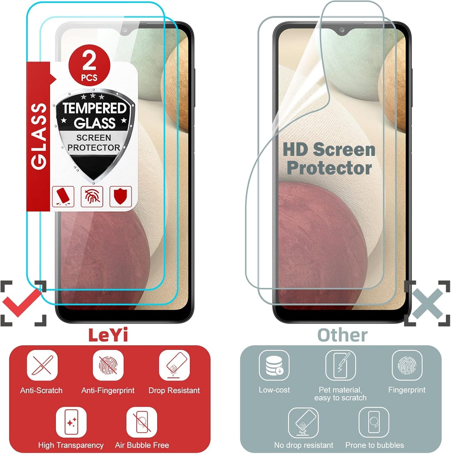 LeYi Samsung A12 Phone Case, Galaxy A12 Case with Screen Protector [2 Pack] for Women Girls, Magnetic Ring Holder