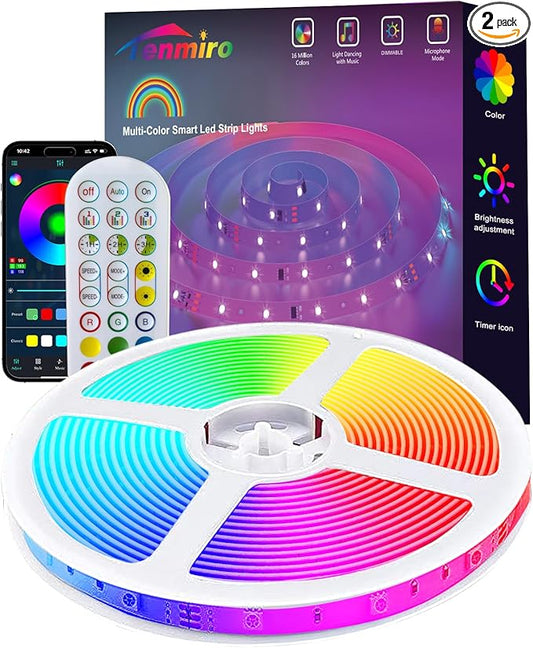 Tenmiro Upgraded Smart IC 32.8ft LED Lights for Bedroom, Multiple Colors on One Line LED Strip Lights, Bluetooth APP Control Music Sync Color Changing Strip Lights for Room Home Party Decoration