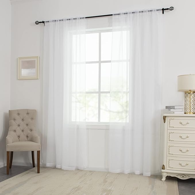 HUTO White Sheer Curtains 96 Inches Long for Living Room Rod Pocket Top Window Sheer Panels Drapes for Bedroom Girls Party Canopy Bed 2 Panels