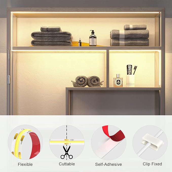 WOBANE Under Cabinet Lighting,Flexible COB LED Strip Light,Under Counter Lights for Kitchen,Mirror, Ceiling,Room,TV,Shelf,Closet,ETL Listed,6.6ft,640LEDs,4000K Natural White,900lm