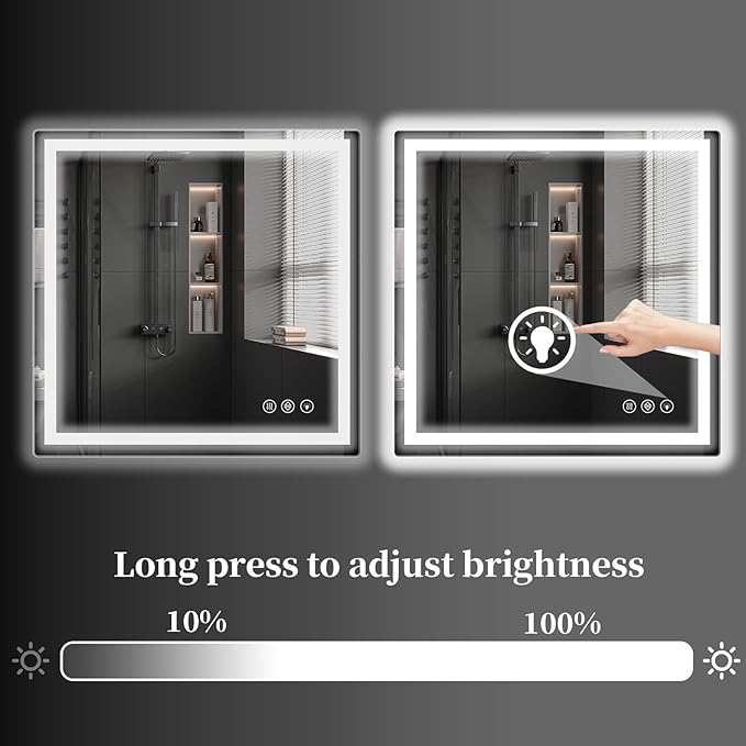 Koonmi 36x36 LED Bathroom Mirror, Backlit + Front Lit, LED Bathroom Mirror with Lights for Wall, 3 Colors, Anti-Fog, Dimmable Brightness, Memory Function, Tempered Glass