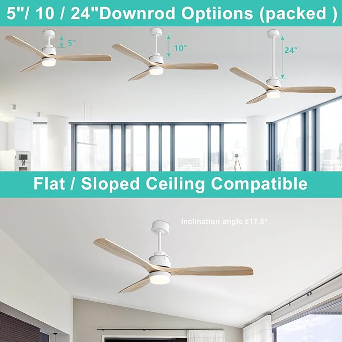 Sofucor Ceiling Fan with Lights, 60 Inch Large Mordern Wood Ceiling Fan with Remote for Indoor Farmhouse Bedroom Living Room Outdoor Patio Porch, Reversible DC Motor, Noiseless