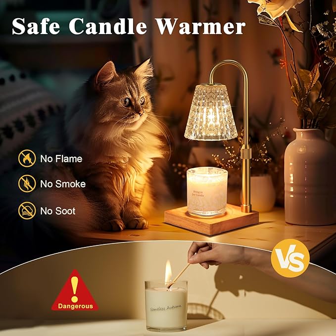 Crystal Adjustable Height Candle Warmer Lamp with Timer Dimmer,Birthday Gifts for Women Mom,House Warming Gifts New Home Room Decor,Vintage Wax Warmer for Scented Wax Jar Candles