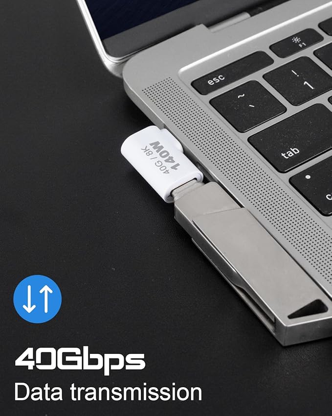 Danfetsoy 140W Right Angle USB C Male to Female Adapter, 40Gbps 90 Degree Type C Extender Connector Suitable 8K@60Hz for Thunderbolt 4/3 Laptop, Phones, etc(4 Pack)