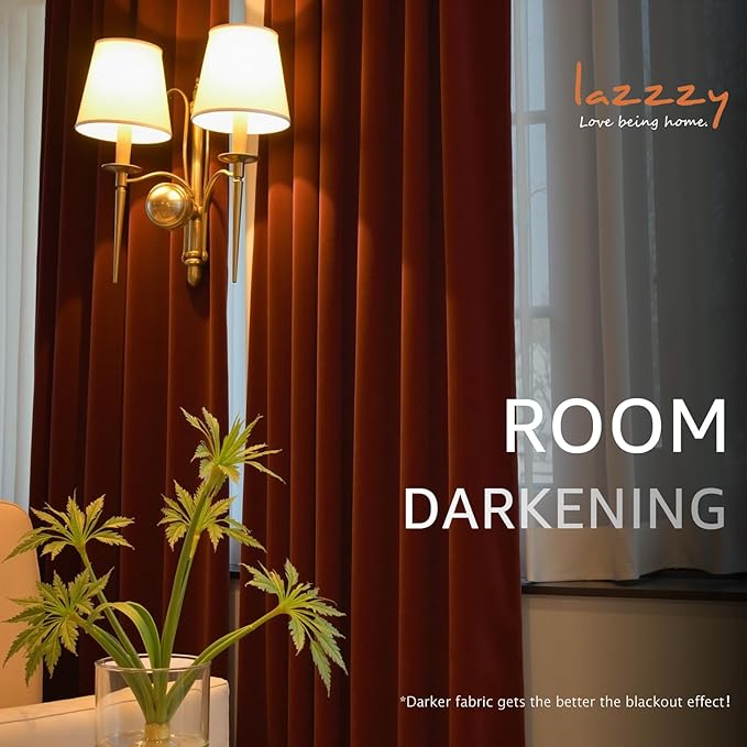 Lazzzy Velvet Blackout Curtains Thermal Insulated Room Window Drapes Super Soft Luxury Curtains for Living Room Bedroom Rod Pocket 2 Panels, Burnt Orange, 52" W x 72" L