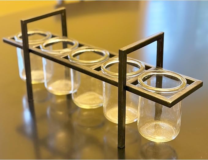 Seraphic 5-Cup Rustic Modern Floating Candle Holder Table Centerpiece Decoration for Dining Room, Kitchen, Patio, Weddings, Metal Iron with Glass Cups, 16" Long
