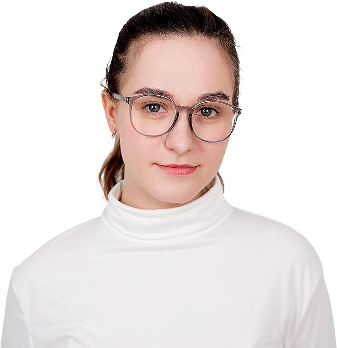 LifeArt Round Blue Light Blocking Glasses, Computer Glasses, Gaming Glasses, TV Glasses for Women Men (Clear Gray, 6.00 Magnification)