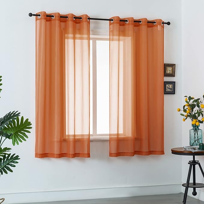 DUALIFE Rust Curtains 72 Inch Length for Living Room 2 Panels Grommet Solid Color Burnt Orange Window Sheer Curtain Panels for Bedroom 52x72 Inches Long Terracotta