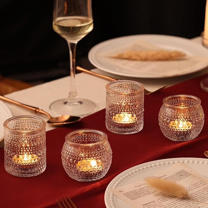 16 Pcs Assorted Clear Votive Candle Holders- Glass Tealight Candle Holder for Wedding Table Decor, Small Candle Holders Bulk for Fall, Thanksgiving, Christmas, Wedding Party Decor