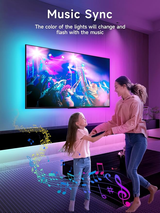 TV LED Lights, 13.1ft LED Lights for 43-65in TVs, RGB TV Backlight Behind with Music Sync Bluetooth APP and Remote Control Strip Light USB Powered for Bedroom Gaming Room Decor