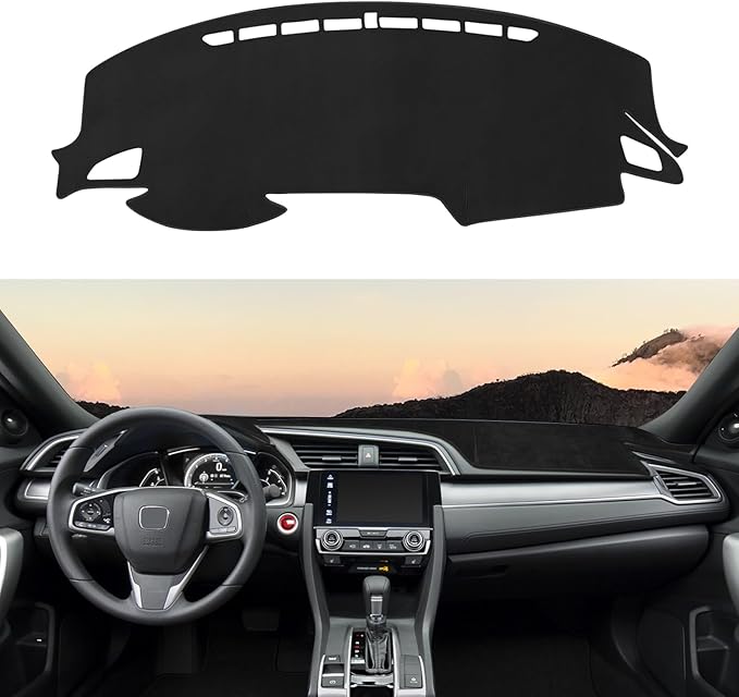 Dashboard Cover Mat Custom Fit for 2016-2021 Honda Civic Dash Cover Nonslip Dash Mat Protector Sunshade No Glare Black