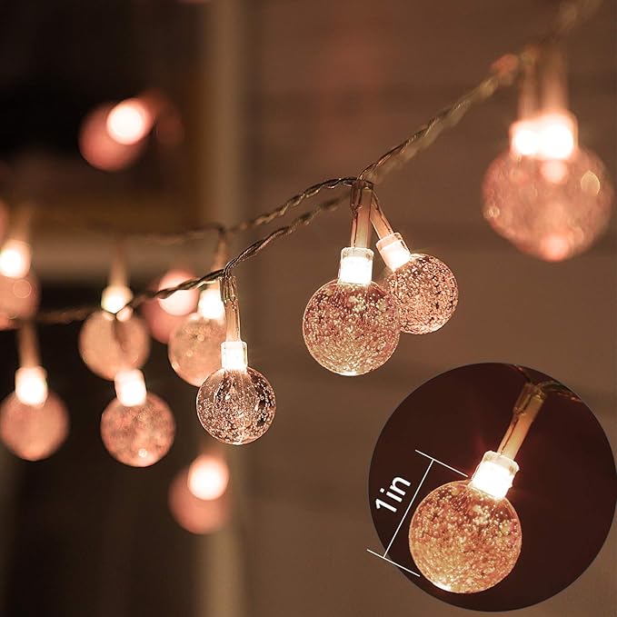OMIKA Globe Outdoor String Lights Plug in, Connectable 66ft 120LED Crystal Ball Light Waterproof Remote, 24 Colors Decorative Lights for Patio Umbrella Tent Garden Eaves Party Indoor Christmas Décor