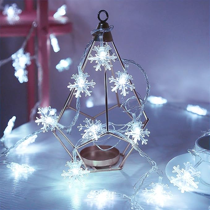DomeStar Christmas Snowflake String Lights,9.8Ft 20 LED Battery Powered Christmas Fairy Lights Hanging Decor for Xmas Tree Party Wedding New Year Bedroom Patio Wall Indoor Outdoor Decorations Blue