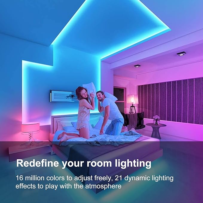 100 FT Led Lights for Bedroom, Music Synchronized RGB Bluetooth LED Lights, Smart Application and Remote Control Color Change LED Light Strips, Used for Home Room Lighting Decoration