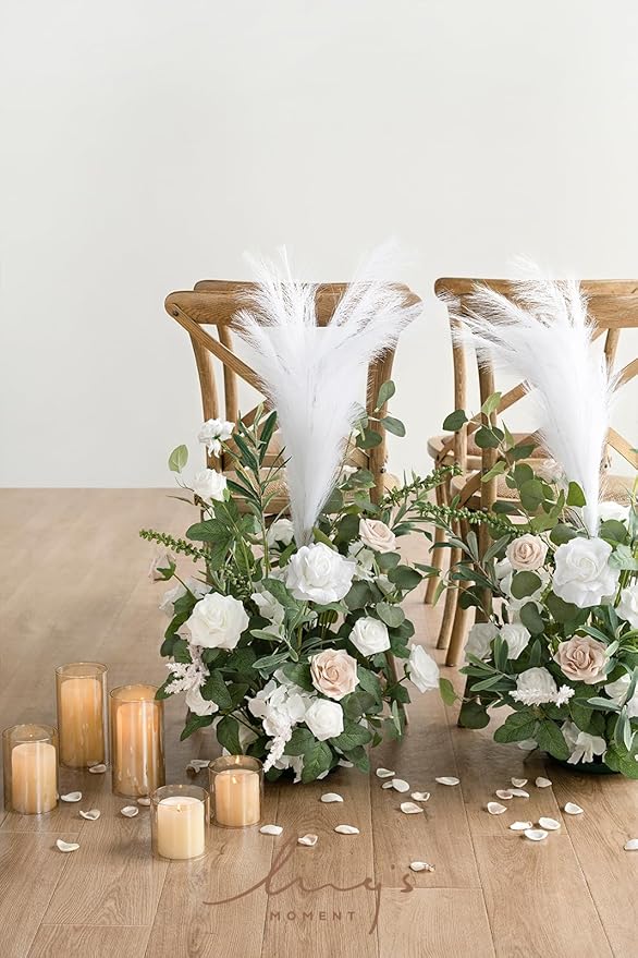 Ling's Moment 41" Tall Free Standing Artificial Flowers Arrangements 2 pcs, Wedding Arch Altar Stage Decorations White Sage for Spring Ceremony Reception Rose Fake Floral Party Outdoor Garden Decor
