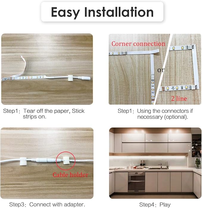 WOBANE LED Under Cabinet Lighting Kit,Flexible LED Ribbon Lights Bar,Under Counter Lights for Kitchen,Cupboard,Desk,Showcase,Shelf,6.6 Feet Rope Light Set,120 LED,1200lm,6000K White,4 Panel