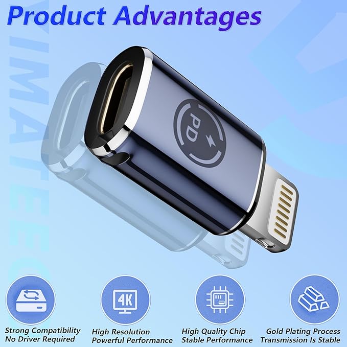 USB C to Lightning Adapter 2 Pack USB-C Female to Male Lightning Adapter Support 27W PD Fast Charging&Data Transfer, L-ightning to USB Type C Cable for iPhone Series, Not for Audio/OTG (2Pcs)