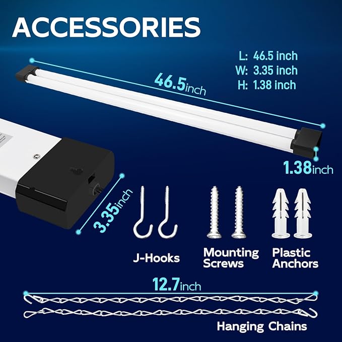 hykolity 5000K LED Shop Light Linkable, 4FT Daylight 42W LED Ceiling Lights for Garages, Workshops, Basements, Hanging or FlushMount, Power Cord with Pull Chain, 4400lm, ETL- 1 Pack