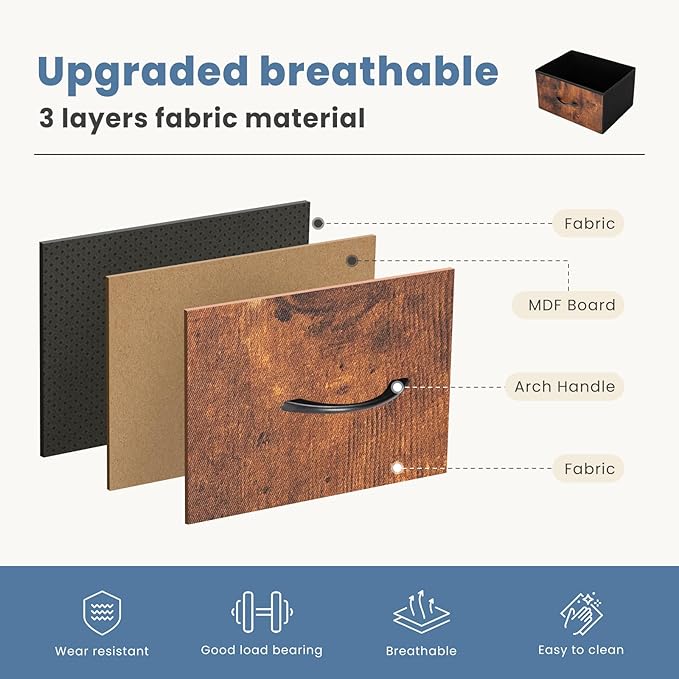 DUMOS Dresser for Bedroom, 5 Storage Drawers, Wide Fabric Closet Chests Organizer Tower Furniture with Wooden Top Metal Frame for Clothes, Guest Room, Living Room, Hallway, Entryway
