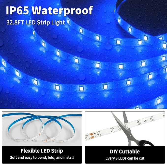 iNextStation 24V Blue LED Strip Light, 32.8ft/10M LED Tape Light SMD2835 600 LEDs Flexible Cuttable LED Light for Bedroom Kitchen Cabinet Bar Festival Home Indoor Decor (No Plug)
