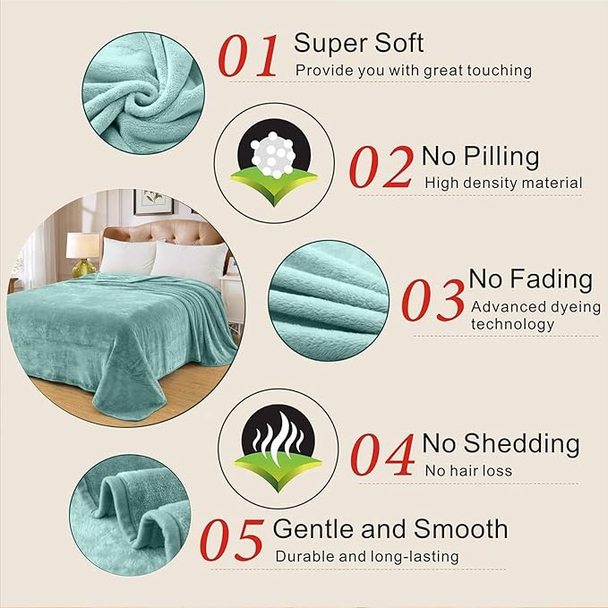 Fleece Blankets for All Season - Premium Lightweight Anti-Static Throw for Queen/Full Size Bed Extra Soft Brush Fabric Warm Sofa Thermal Blanket 90" x 90"(Sage Green)