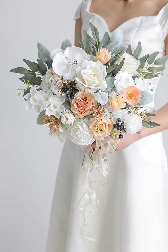 White Artificial Flowers Combo Silk Mix Fake Flowers Leaf for DIY Wedding Bouquets Centerpieces Arrangements Party Baby Shower Home Decorations