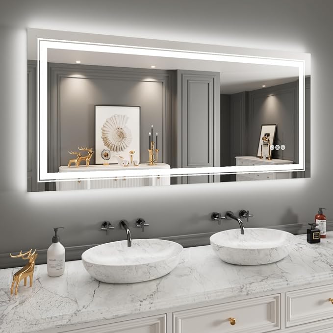 LED Mirror for Bathroom, 72"X36" with 8 RGB Backlit +3 Front Lit (Adjustable Individually), Anti-Fog, Large Lighted Bathroom Vanity Mirror for Wall,Shatterproof,Memory Function,Tempered Glass
