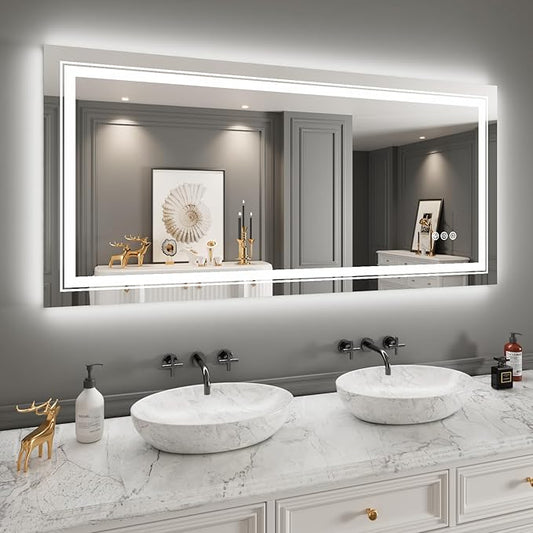 LED Mirror for Bathroom, 72"X36" with 8 RGB Backlit +3 Front Lit (Adjustable Individually), Anti-Fog, Large Lighted Bathroom Vanity Mirror for Wall,Shatterproof,Memory Function,Tempered Glass