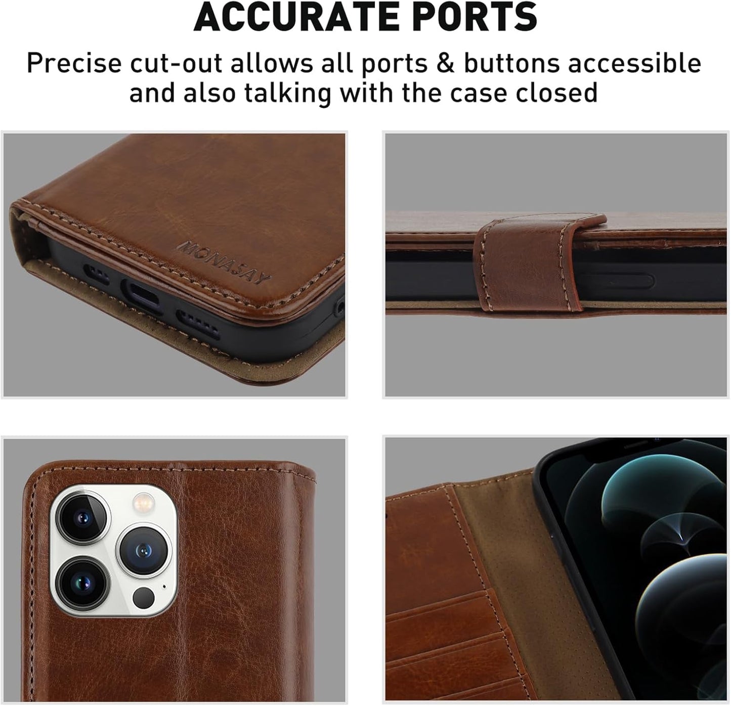 MONASAY Wallet Case for iPhone 12 Pro/iPhone 12 5G, Flip Folio Leather Cover with Credit Card Holder