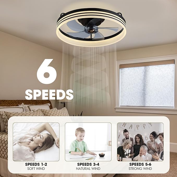 Smart Ceiling Fan with Lights and Alexa/Google Assistant/APP Control, 20" Low Profile Fan with 6 Speeds, for Bedroom, Living Room, Patio