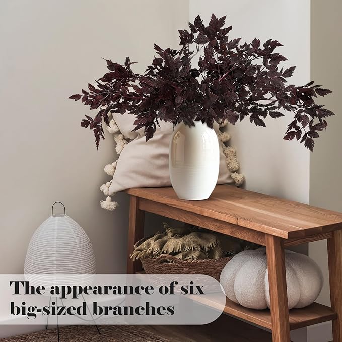 Lyrow 6 Pack Artificial Cimicifuga Plant Leaf Spray Faux Plum Faux Fall Spray Silk Plants Cimicifuga Plant Leaf Branch for Home Vase Wedding Garden Farmhouse Table Mantel Decor (32 Inches)